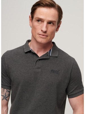 Superdry Düz Koyu Gri Erkek Polo T-Shirt M1110343A5XZ_CLASSIC Pıque Polo