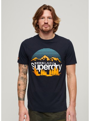 Superdry Bisiklet Yaka Baskılı Lacivert Erkek T-Shirt M1011911A98T_GREAT Outdoors Nr Grap