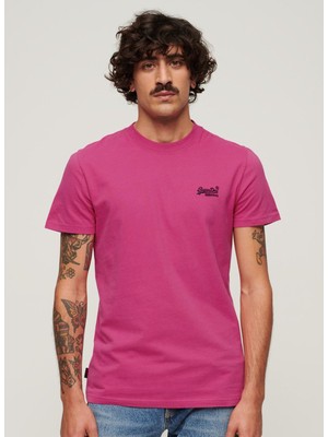 Superdry Bisiklet Yaka Düz Pembe Erkek T-Shirt M1011245AVKB_ESSENTIAL Logo Emb Tee