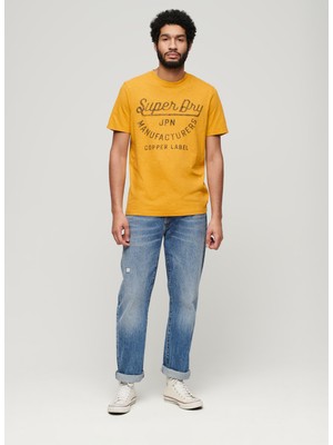 Superdry Bisiklet Yaka Baskılı Sarı Erkek T-Shirt M1011905A2AO_COPPER Label Scrıpt Te