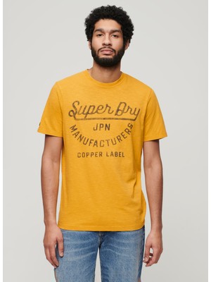 Superdry Bisiklet Yaka Baskılı Sarı Erkek T-Shirt M1011905A2AO_COPPER Label Scrıpt Te