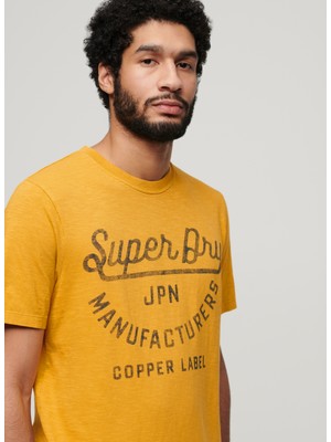 Superdry Bisiklet Yaka Baskılı Sarı Erkek T-Shirt M1011905A2AO_COPPER Label Scrıpt Te