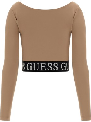 Guess Açık Kahve Kadın V Yaka T-Shirt V3BP08MC04ZA10L-KIRAN Ls Actıve Top