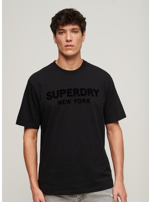 Superdry Bisiklet Yaka Baskılı Siyah Erkek T-Shirt M6010805A16A_LUXURY Sport Loose Tee