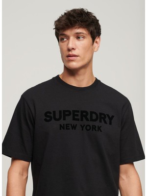 Superdry Bisiklet Yaka Baskılı Siyah Erkek T-Shirt M6010805A16A_LUXURY Sport Loose Tee