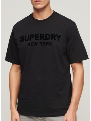 Superdry Bisiklet Yaka Baskılı Siyah Erkek T-Shirt M6010805A16A_LUXURY Sport Loose Tee