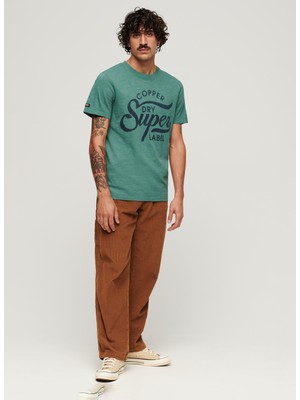 Superdry Bisiklet Yaka Baskılı Yeşil Erkek T-Shirt M1011905A2AN_COPPER Label Scrıpt Te