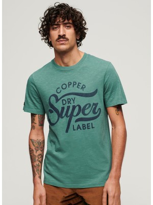 Superdry Bisiklet Yaka Baskılı Yeşil Erkek T-Shirt M1011905A2AN_COPPER Label Scrıpt Te