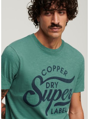 Superdry Bisiklet Yaka Baskılı Yeşil Erkek T-Shirt M1011905A2AN_COPPER Label Scrıpt Te