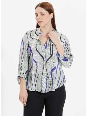 Selen Hakim Yaka Desenli Mor Kadın Bluz 24YSL8799-BB