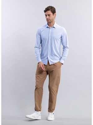 Duno Slim Fit Gömlek Yaka Çizgili Mavi - Beyaz Erkek Gömlek Demo Tst Tropea