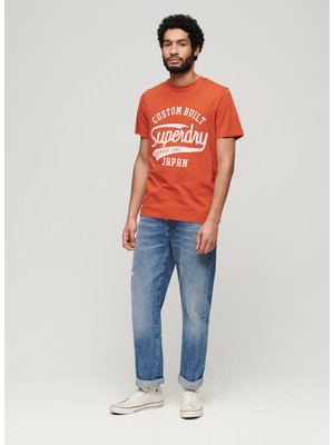 Superdry Bisiklet Yaka Baskılı Turuncu Erkek T-Shirt M1011905A1FH_COPPER Label Scrıpt Te