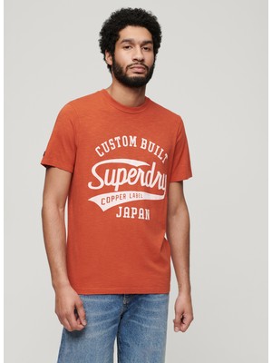 Superdry Bisiklet Yaka Baskılı Turuncu Erkek T-Shirt M1011905A1FH_COPPER Label Scrıpt Te