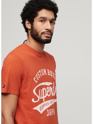 Superdry Bisiklet Yaka Baskılı Turuncu Erkek T-Shirt M1011905A1FH_COPPER Label Scrıpt Te