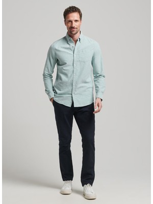 Superdry Normal Açık Yeşil Düz Erkek Gömlek M4010653A2DV_COTTON L/s Oxford Shır