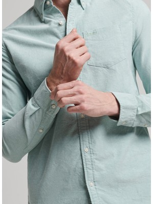 Superdry Normal Açık Yeşil Düz Erkek Gömlek M4010653A2DV_COTTON L/s Oxford Shır