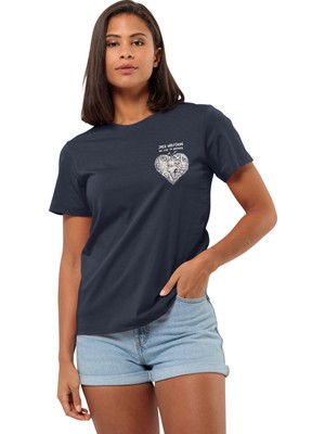 Jack Wolfskin Lacivert Kadın Bisiklet Yaka T-Shirt 1809701_1010_DISCOVER Heart T W