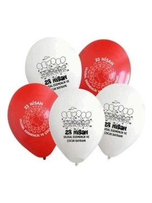 Tüftürük 12 Adet Balon 23 Nisan Baskılı Kırmızı Beyaz Balon - 23 Nisan Balon Süslemeleri