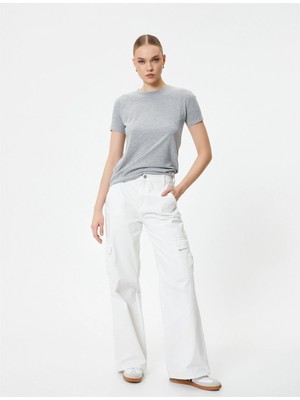 Koton 4SAK50428EK 031 Gri Kadın Jersey Kısa Kollu T-Shirt