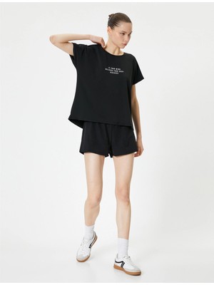 Koton 4SAK10041NK 999 Sıyah Kadın Elastan Jersey Kısa Kollu T-Shırt