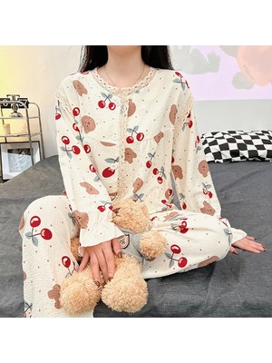 Tadadac Uzun Kollu Kiraz&ayı Desenli Düğmeli Pijama (Yurt Dışından)