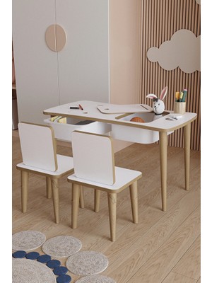 Yüceer Home Montessori Çocuk Masası Oyun Masası Aktivite Masası  2 Adet Sandalyeli 2 Çekmeceli