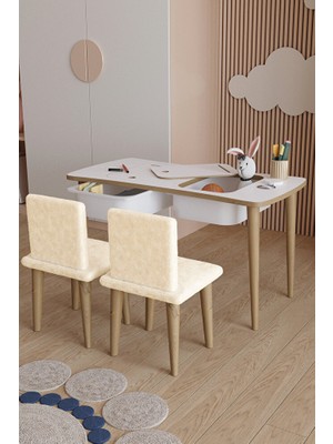 Montessori Yumşak Kumaşlı Çocuk Masası Oyun Masası Aktivite Masası 2 Adet Welsoft Sandalyeli
