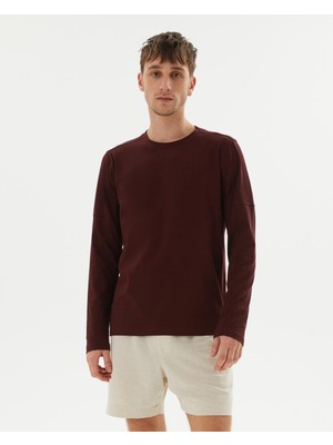 Ayma Active Erkek Bordo Kahverengi  Uzun Kollu T-Shirt - Organik Pamuk, Çift Kat Omuz Paneli, Bisiklet Yaka, Nefes Alan İnce Katman