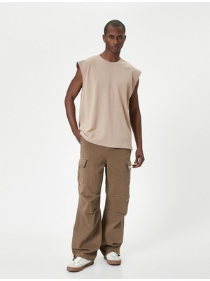 Koton 4SAM30005MK 050 Bej Erkek Pamuk Jersey Kolsuz T-Shirt