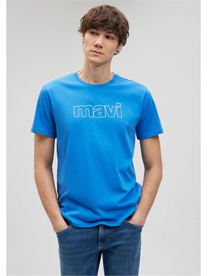 Mavi M065781-81347 Gök Mavi Erkek Slim Mavi Logo T-Shirt