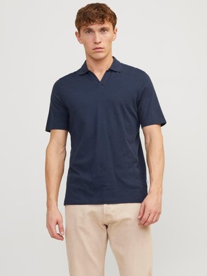 Jack & Jones JJESUMMER LINEN POLO SS LN Navy