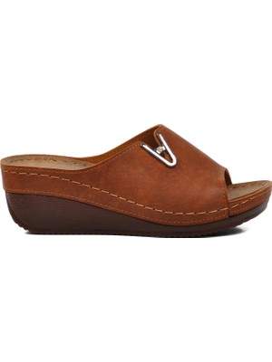 Ayakmod 38-973 Taba Kadın Dolgu Topuk Terlik