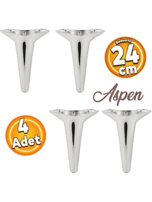 Badem10 Aspen Lüks Mobilya Kanepe Sehpa Puf Koltuk Ayağı Krom Baza Ayak 24 cm (4 Adet)