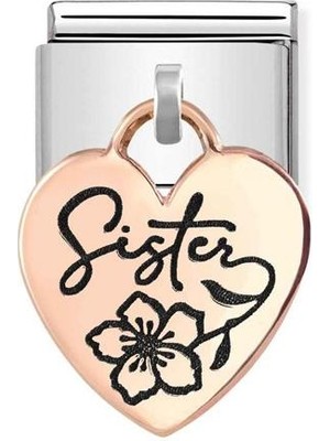Nomination Composable Classic Dekoratif Charm - Charm Plakalar - Kalp Kız Kardeş -  9k Rose Altın