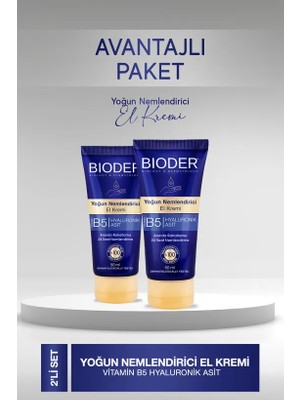Bioder Yoğun Nemlendirici El Kremi - Vitamin B5 Hyalüronik Asit 24 Saat Etki 2'li  50 ml