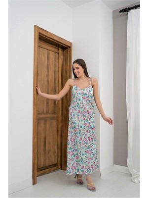 Elbee Fashion Woman Çiçekli Saten Elbise - Mint