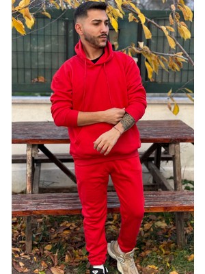 Yakamel Erkek Kalın 3 Iplik Kapşonlu Eşofman Takımı