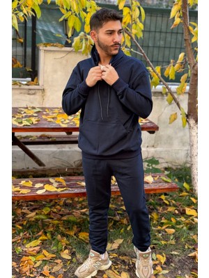 Yakamel Erkek Kalın 3 Iplik Kapşonlu Eşofman Takımı