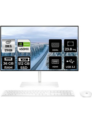 Hp 24-CB1008NT Intel Core I5 1235U 36GB 512GB SSD MX450/2GB 23.8" Fhd Fdos All In One Bilgisayar 79N35EA 79N35EAP632