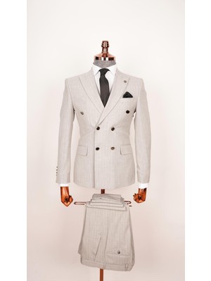 Echol Ech. 2344 Beyaz Çizgili Kruvaze Takım Elbise