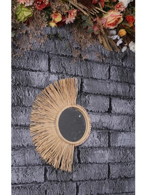 Tekno Trust Kahverengi Dekoratif Ayna Yelpaze Rafya Ayna Boncuklu Duvar Süsü YEL0001