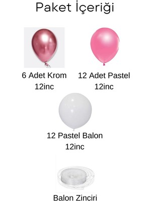 Balonevi Pembe Krom Balon,pembe Makaron Balon ve Beyaz Makaron Balon 30 Adet Parti Balon Seti