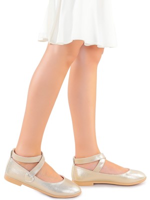 Kiko Kids Cırtlı Babet Ayakkabı Altın Renk Kız Çocuk İçin Mikrofiber Düz Taban
