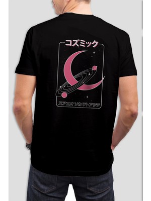 T-35 Gezegen Tasarım Baskılı Siyah Unisex Tişört C269