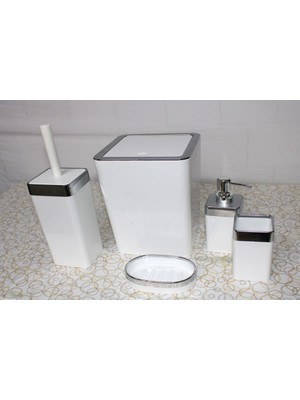 Makri Home Banyo Seti 5'li, Kare, Akrilik, Çöp Kovası, Wc Fırçalık, Sıvı Sabunluk, Diş Fırçalık, El Sabunluk