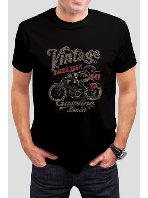 T-35 Vintage Motor Baskılı Siyah Unisex Tişört C277