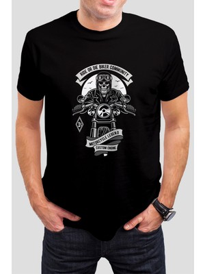 T-35 Motorcu Kuru Kafa Baskılı Siyah Unisex Tişört C284
