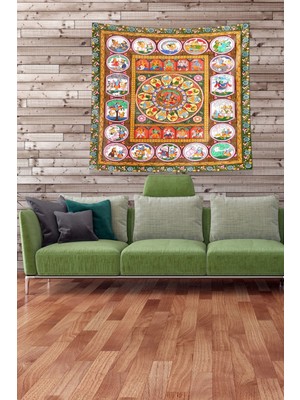 Pelangi Multirenk Hindu Desenli Leke Tutmaz Kadife Kumaş Duvar Örtüsü Duvar Halısı Tapestry