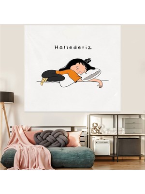 Pelangi Hallederiz Temalı Leke Tutmaz Kadife Dokulu Kumaş Duvar Örtüsü Duvar Halısı Tapestry