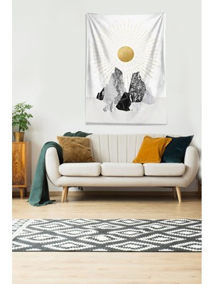 Pelangi Beyaz Güneşin Doğuşu Sunset Leke Tutmaz Kadife Kumaş Duvar Örtüsü Duvar Halısı Tapestry